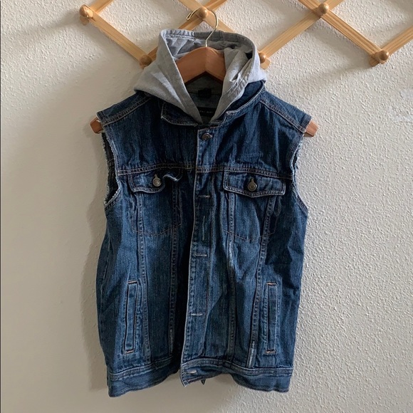 Calvin Klein Denim sleeveless hoodie women’s L - Picture 2 of 6